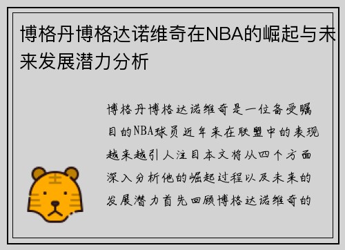 博格丹博格达诺维奇在NBA的崛起与未来发展潜力分析
